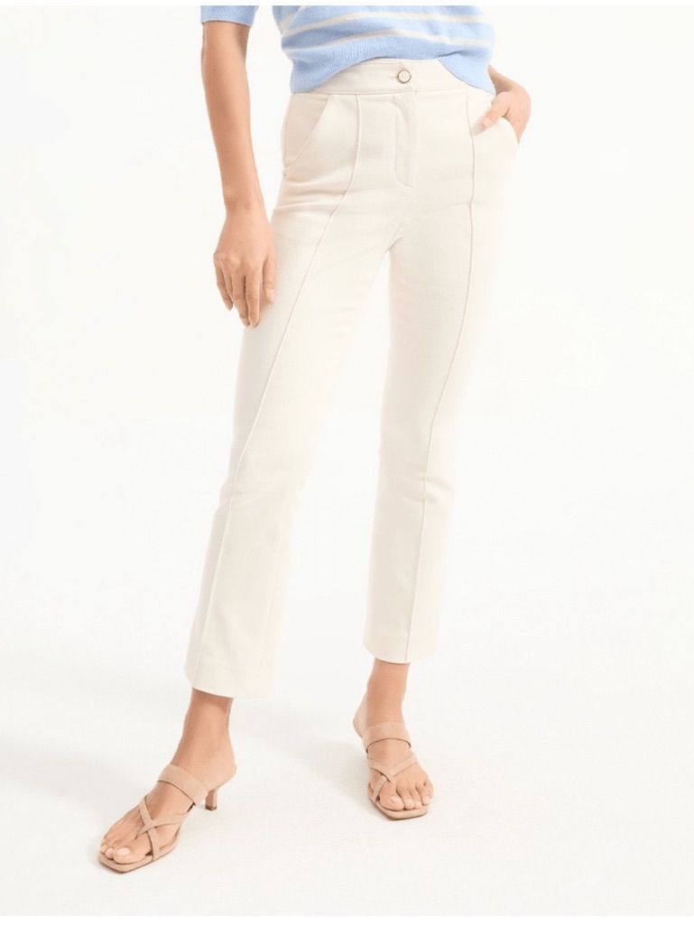 Veronica Beard Cream Cropped Seam-Front Pants